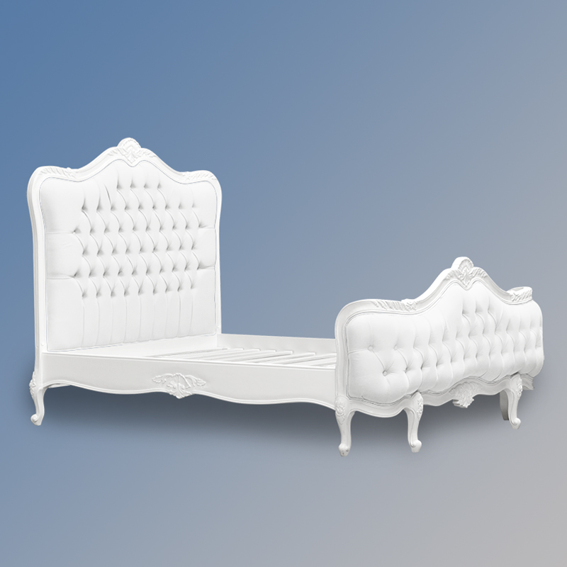 Louis XV - Montauban Sleigh Bed in French White and White Faux Leather Upholstery - Image 2