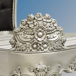 Louis XV Estee Bed in Silver Leaf and Rose Brushed Velvet Upholstery