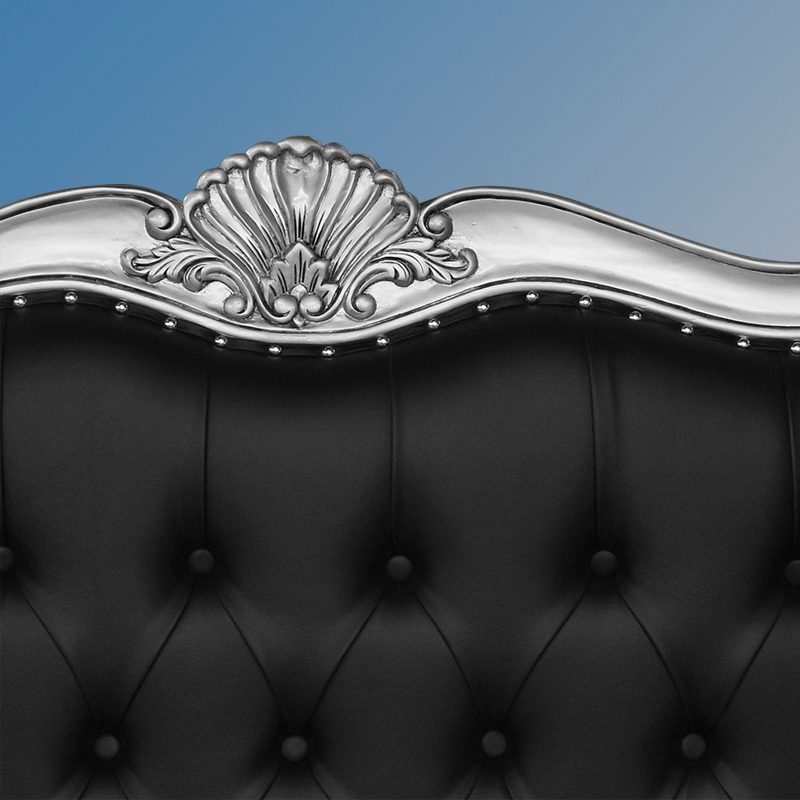 Louis XV Estee Bed in Silver Leaf and Black Brushed Velvet Upholstery - Image 4