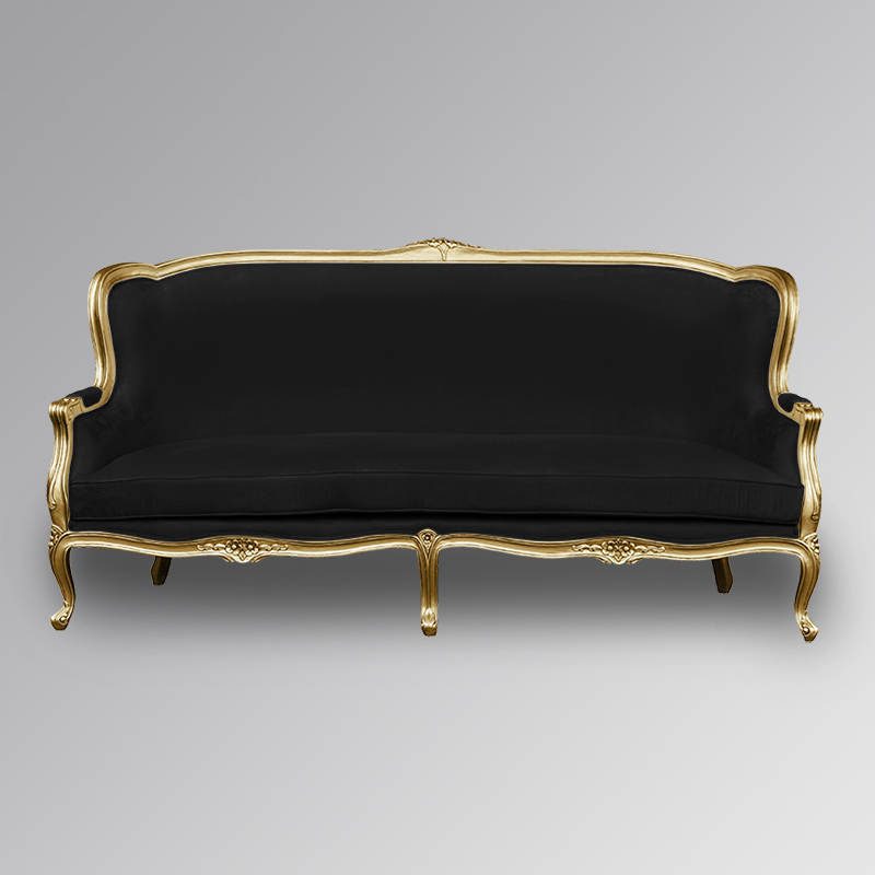 Louis XV Regal Chaise Longue in Gold Leaf with Black Upholstery
