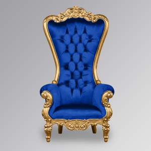 Throne Chair – Lazarus King - Gold Frame with Nautical Blue Velvet Upholstery