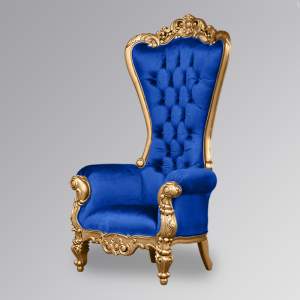Throne Chair – Lazarus King - Gold Frame with Nautical Blue Velvet Upholstery