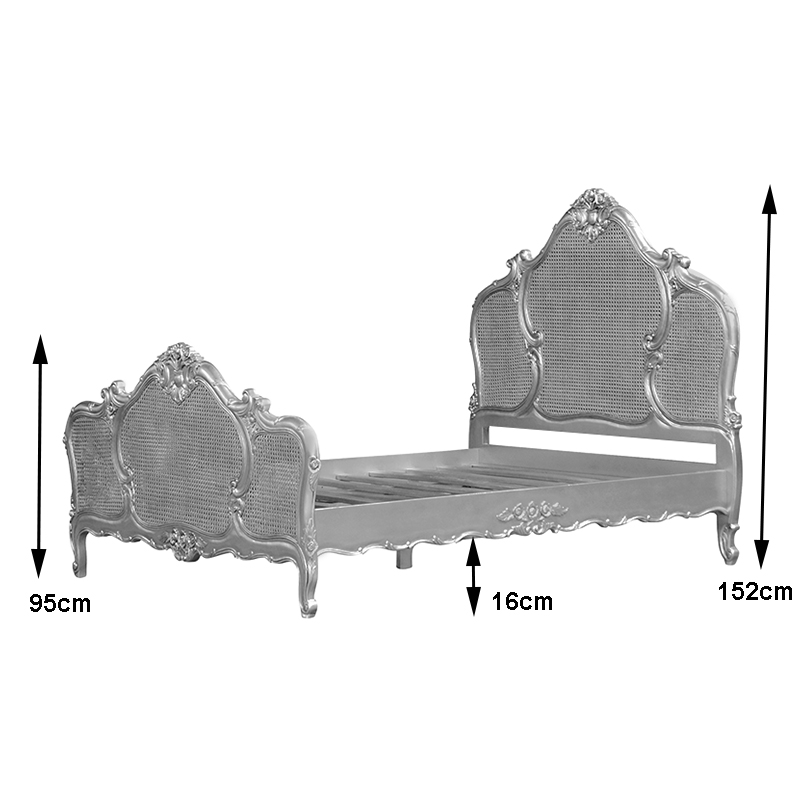 Louis XV Gabrielle Rattan Sleigh Bed in Silver Leaf - Image 4