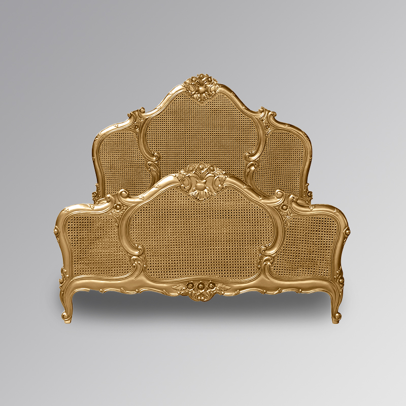 Louis XV Gabrielle Rattan Sleigh Bed in Gold Leaf - Image 3