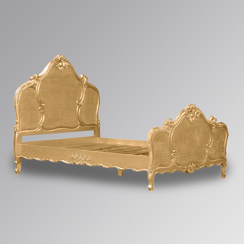 Louis XV Gabrielle Rattan Sleigh Bed in Gold Leaf - Image 2