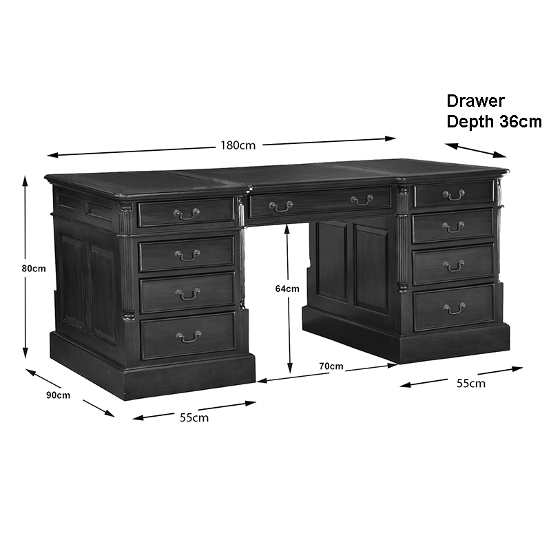 Partner Desk (Large) in French Oak and Green Faux Leather - All Drawers (180cm) - Image 5