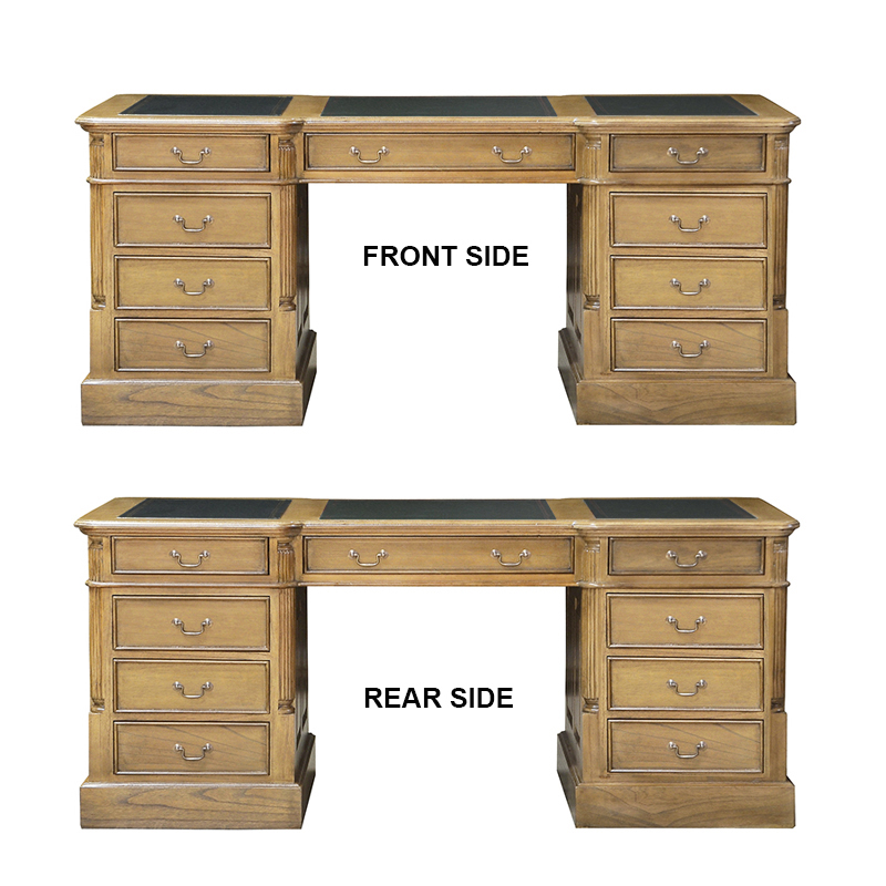 Partner Desk (Large) in French Oak and Green Faux Leather - All Drawers (180cm) - Image 4