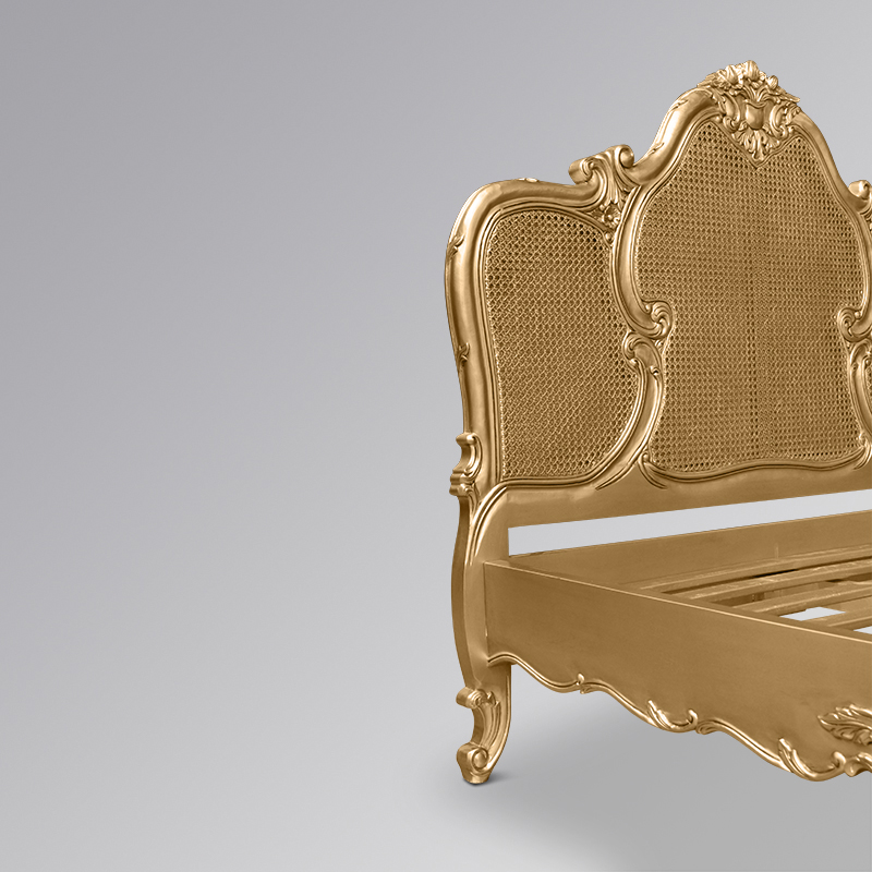 Louis XV Gabrielle Rattan Sleigh Bed in Gold Leaf - Image 6