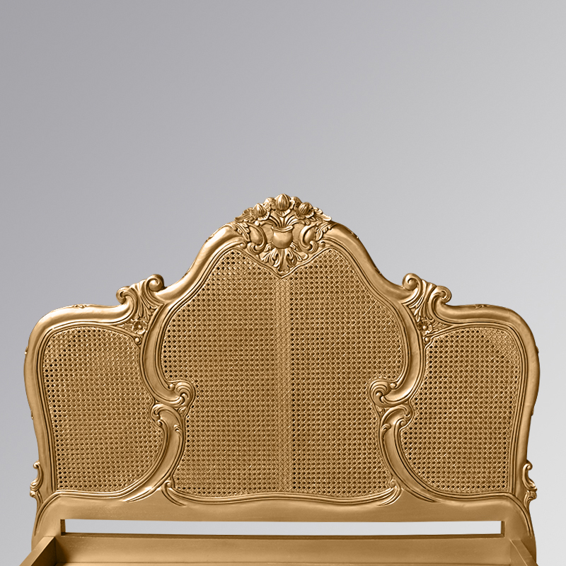 Louis XV Gabrielle Rattan Sleigh Bed in Gold Leaf - Image 7