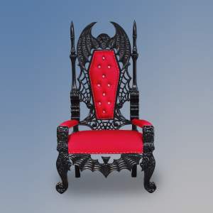 Dracula Throne Chair - Black Frame Upholstered in Blood Red Faux Leather