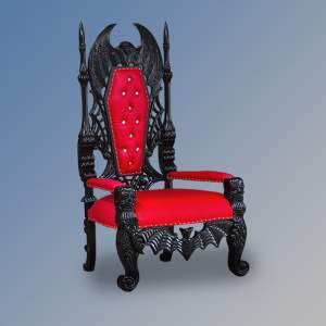 Dracula Throne Chair - Black Frame Upholstered in Blood Red Faux Leather