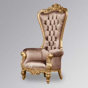 Throne Chair – Lazarus King - Gold Frame Upholstered in Glamour Sand Velvet