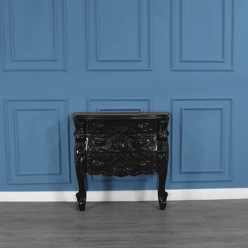 Louis XV Rococo Three Drawer Chest in French Noir