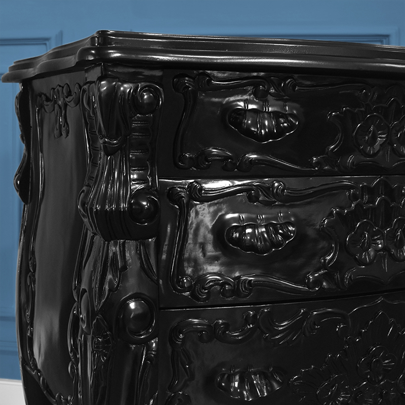Louis XV Rococo Three Drawer Chest in French Noir - Image 6
